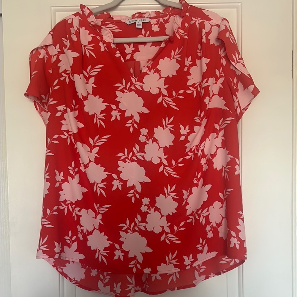 41 Hawthorn Red/Orange and White Floral Shirt Sleeve Blouse
